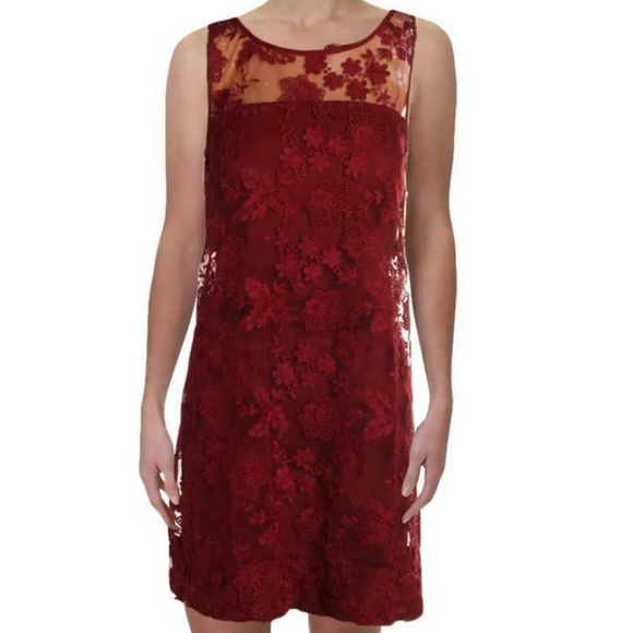 Signature By Robbie Bee Womens Red Mesh Floral Par - Picture 1 of 4